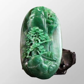 Chinese Natural Dushan Jade Carved Pine Tree Pendant