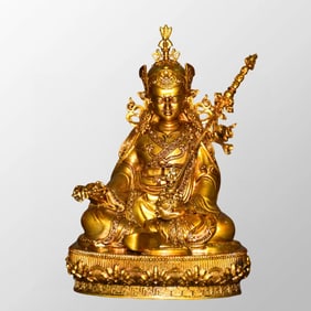 Vintage Tibetan Buddhism Gilt Gold Bronze Padmasambhava Buddha Statue