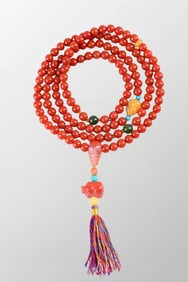 Chinese Nanhong Agate Carved Fortune Pig Pendant/ Nanhong Agate Beads Necklace