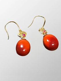 A Pair Beautiful Chinese Nanhong Agate Earrings