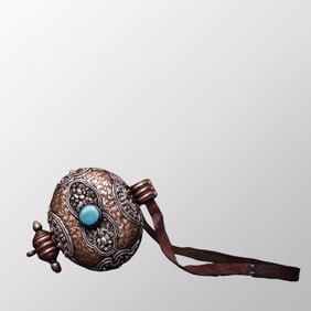 Buddhism Pure Silver Inlay Turquoise Gawu Box Pendant