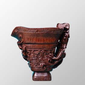 Vintage Ox Horn Carved Chi Dragon Wine Cup