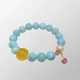 Beautiful Natural Larimar Seastone & Beeswax Beads bracelet