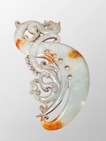 Superb Vintage Chinese Hetian Jade Carved Dragon & Phoenix Statue