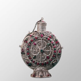 Exquisite Tibetan Silver Wire Inlay Gem Snuff Bottle