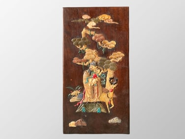 Chinese Sandalwood Wood Inlay Shell Fortune Taoism Deity Jewellery Box