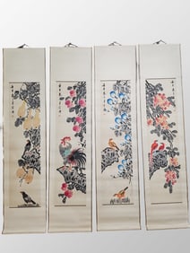 A Set Four Chinese Watercolour On Xuan Paper Flower Bird Painting - Wang Xue Tao