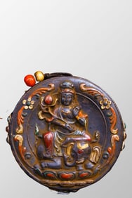 Natural Meteorolite Inlay Shell & DZI Agate,Gem Kwan-yin Pendant