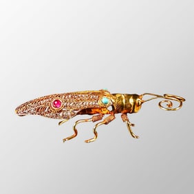 Vivid Chinese Gold Wire Enamel Locust Statue
