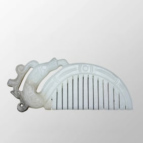 Superb Chinese Hetian Jade Carved Dragon Head Comb