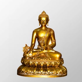 Vintage Tibetan Buddhism Gilt Gold Bronze Medicine Buddha Statue
