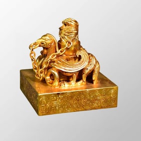 Old Chinese Gilt Gold Bronze Divine Bird Seal