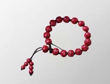 Chinese Red Cinnabar Lotus Flower Beads Bracelet