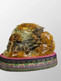 Vintage Chinese Shoushan Stone Carved Sages Meeting Seal Statue