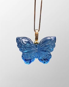 Beautiful Natural Aquamarine Carved Butterfly Pendant