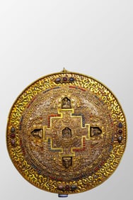 Tibetan Buddhism Gilt Gold Bronze Inlay Turquoise Tangka
