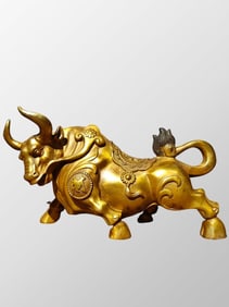 Vintage Chinese Gilt Gold Bronze Fortune Ox Statue