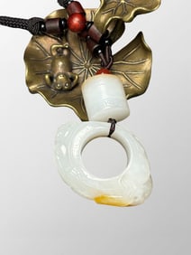 Chinese Natural Hetian Jade Carved Fortune Dragon Thumb Ring/Pendant