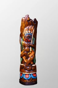 Vintage Tibetan Colored Drawing Gabbra Dharma-vessel Statue