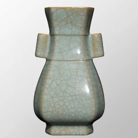 Chinese Ru Kiln Blue Glaze Double Ears Porcelain Vase