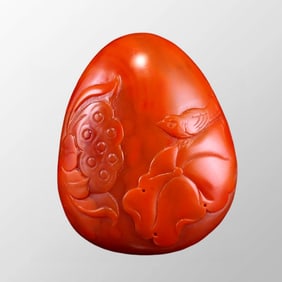 Chinese Natural Nanhong Agate Flower Bird Pendant