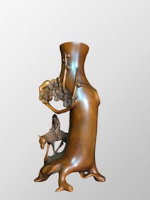 Chinese Boxwood Wood Figure & Plum Flower Brush Pot