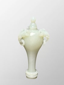 Chinese Qing Dynasty White Hetian Jade Carved Three Sheep Bottle