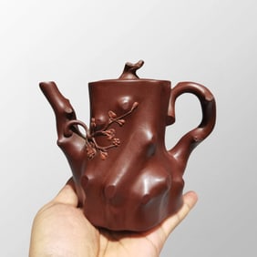 Chinese Yixing Zisha Plum Flower Teapot w Artist Signed