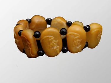 Old Chinese Shoushan Stone Tianhuang Stone Fortune Bat Beads Bracelet