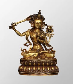 Tibetan Buddhism Gilt Gold Bronze Manjushri Bodhisattva Statue