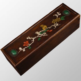 Old Chinese Huali Wood Inlay Shell Flower Bird Design Jewellery Box