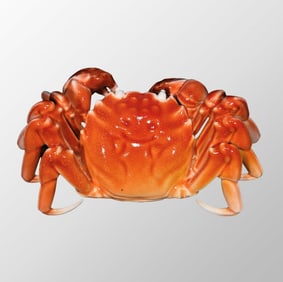 Vivid Chinese Famille Rose Crab Snail Porcelain Statue