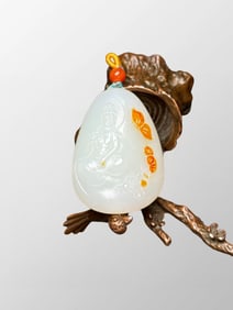 Chinese Natural Hetian Jade Original Stone Carved Kwan-yin Pendant