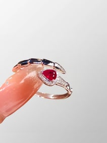 18K Gold Inlay Ruby & Diamond Ring