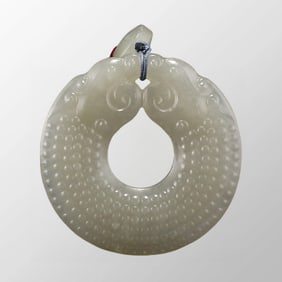 Chinese Natural Hetian Jade Carved Double Dragon Pendant