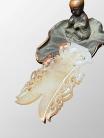 Chinese Hetian Jade Carved Coin Shape Pendant