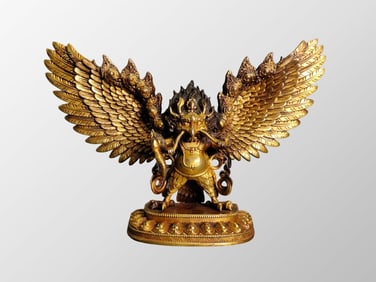 Vintage Tibetan Buddhism Gilt Gold Bronze Suparnin Buddha Statue