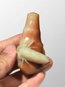 Old Chinese Shoushan Stone Carved Fortune Bamboo & Cicada Statue