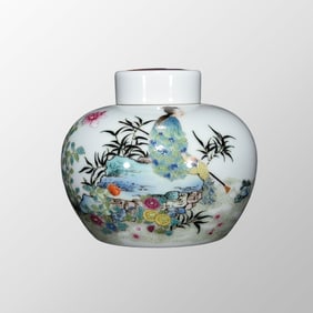 Chinese Qing Dynasty Famille Rose Phoenix & Flower & Figure Design Porcelain Tea Caddy