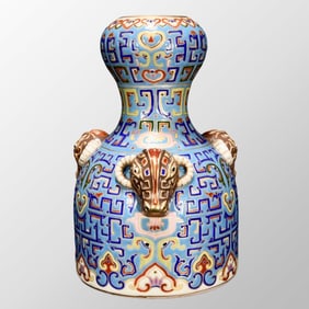 Chinese Qing Dynasty Gilt Gold Famille Rose Enamel Fortune Sheep Porcelain Vase