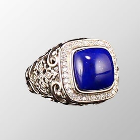 Chinese Pure Silver Inlay Lapis Lazuli Ring