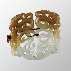 A Pair Superb Openwork Chinese Hetian Jade Dragon Phoenix Pendant