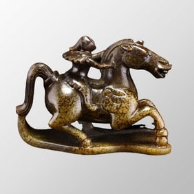 Vintage Chinese Hetian Jade Carved Horse & Figure Statue