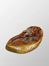 Vintage Shoushan Stone Carved Dragon Turtle Inkstone