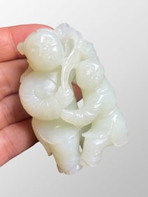 Chinese White Hetian Jade Fortune Kids Pendant