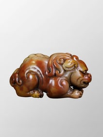 Vintage Chinese Shoushan Stone Carved Fortune Pixiu Statue