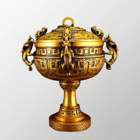 Vintage Chinese Gilt Gold Copper Fortune Dragon Incense Burner