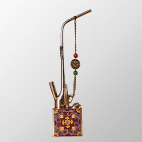 Vintage Chinese White Copper Cloisonne Tobacco Pipe