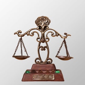 Chinese Brass & Wood Weight Apparatus - Balance