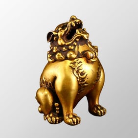Vintage Chinese Gilt Gold Copper Lucky Lion Incense Burner